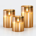 Lot de trois bougies LED sans flamme doré ambré