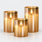 Lot de trois bougies LED sans flamme doré ambré