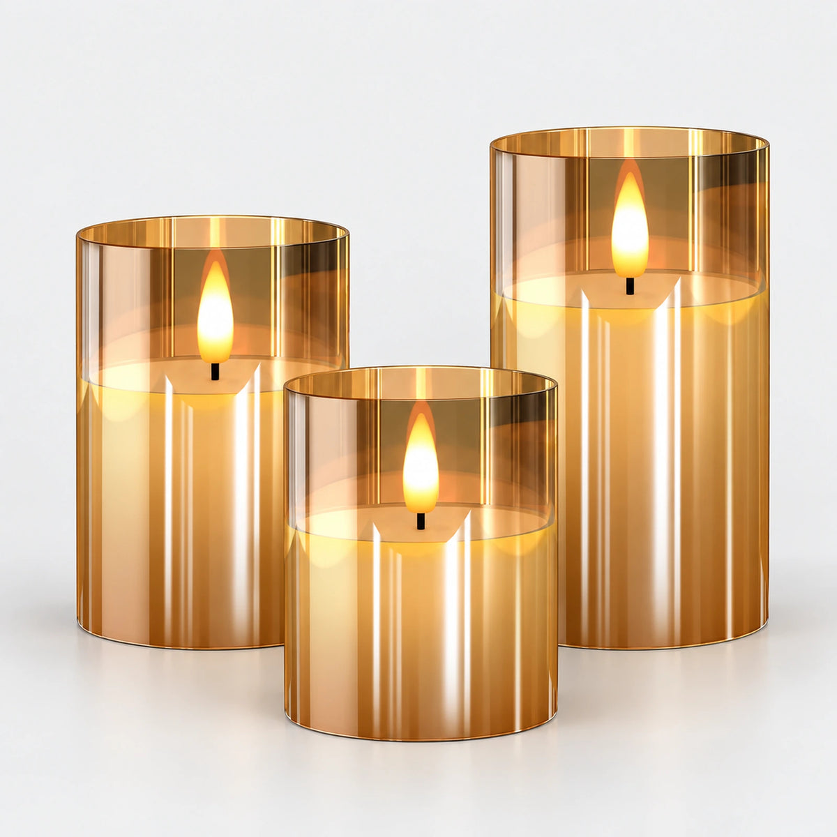 Lot de trois bougies LED sans flamme doré ambré