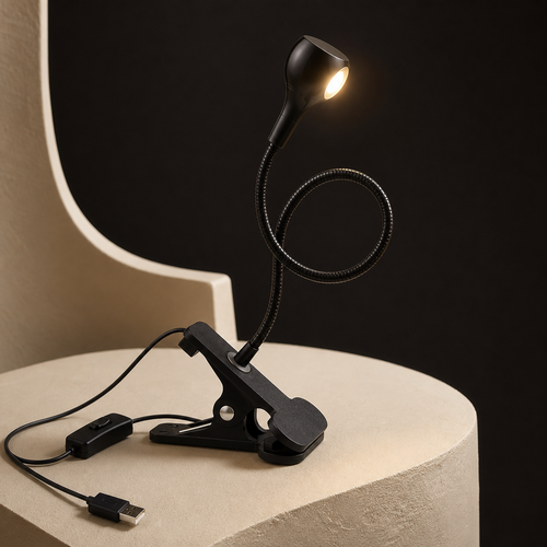 lampe de chevet à pince flexible USB noire