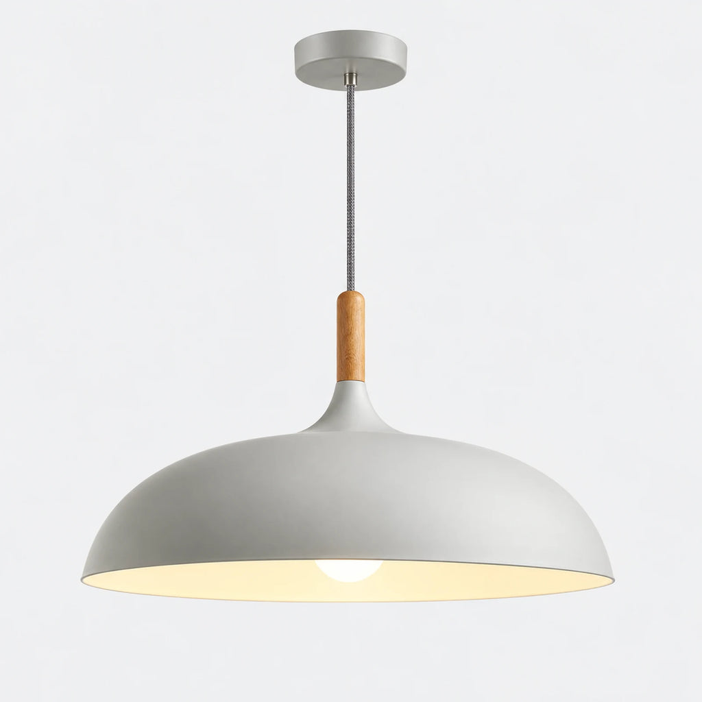 Suspension luminaire en aluminium gris et bois – vue principale