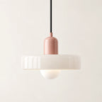 Suspension Bauhaus rose et blanche en verre – vue principale