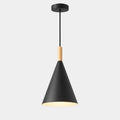 Suspension luminaire conique noire en métal et bois – vue principale