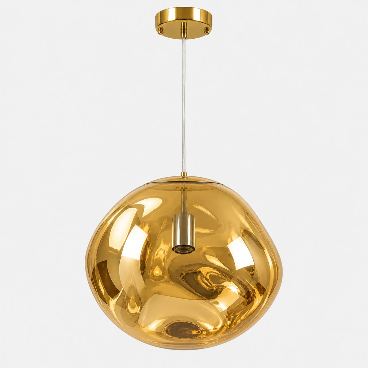 Suspension irrégulière dorée en acrylique effet miroir, vue de face