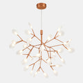 Suspension LED arbre cuivrée avec diffuseurs en forme de feuilles