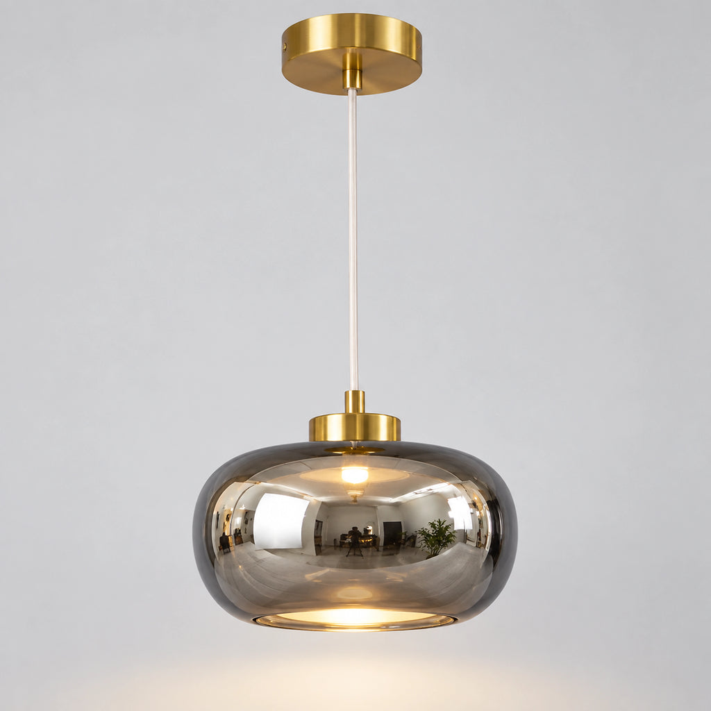 Suspension verre gris fumé 15 cm lumière chaleureuse