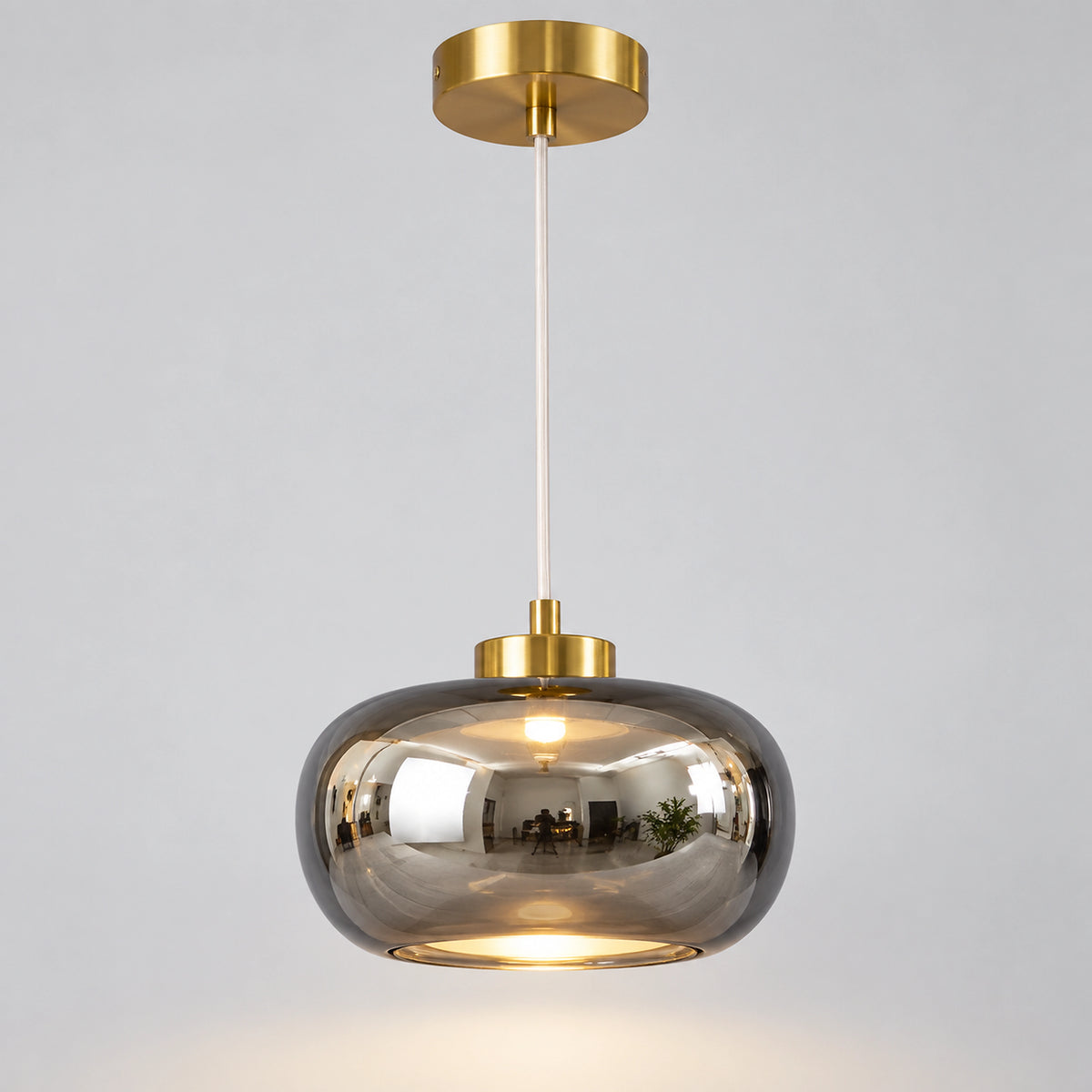 Suspension verre gris fumé 15 cm lumière chaleureuse