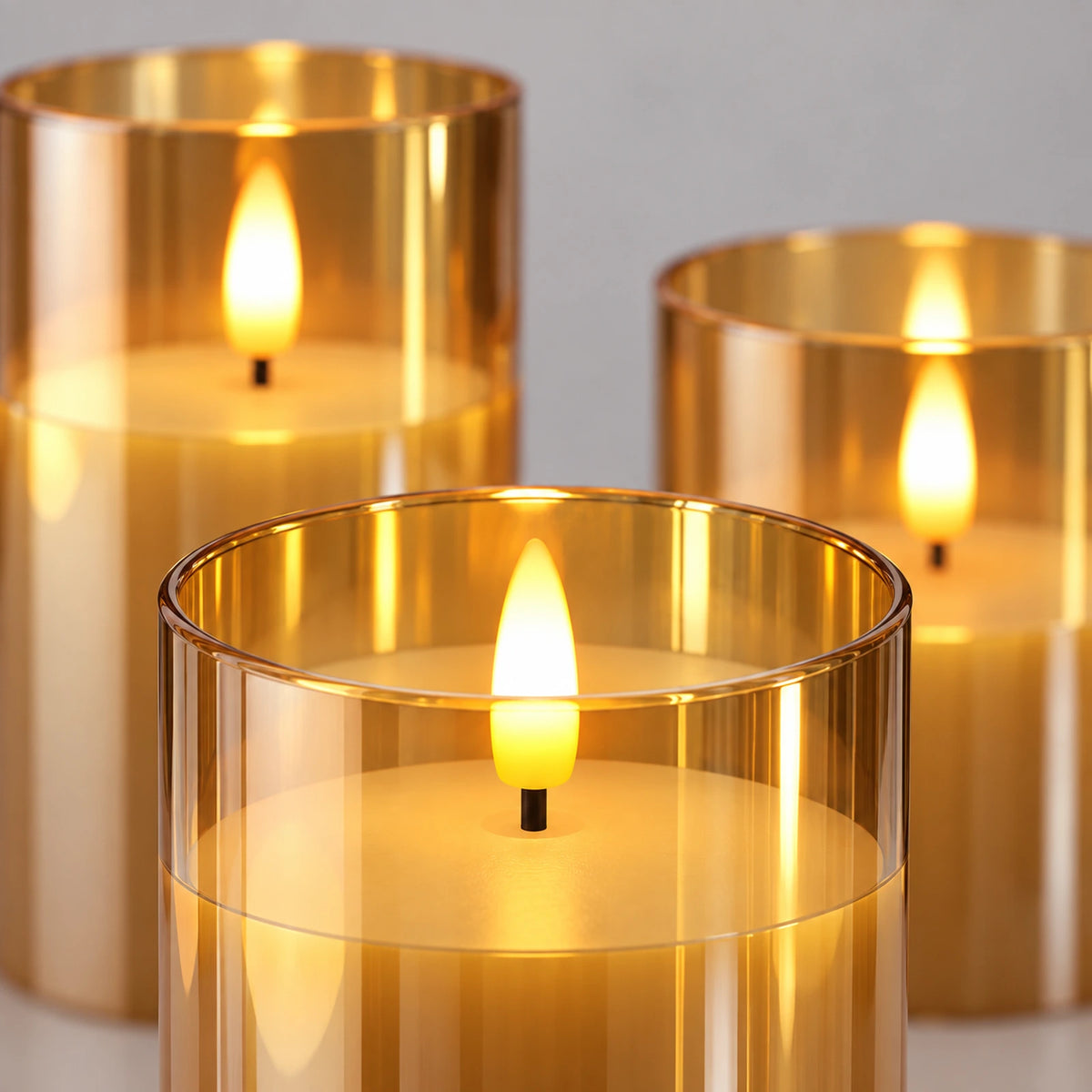 Flamme LED et finition doré ambré – détail