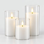 Lot de trois bougies LED transparent blanc