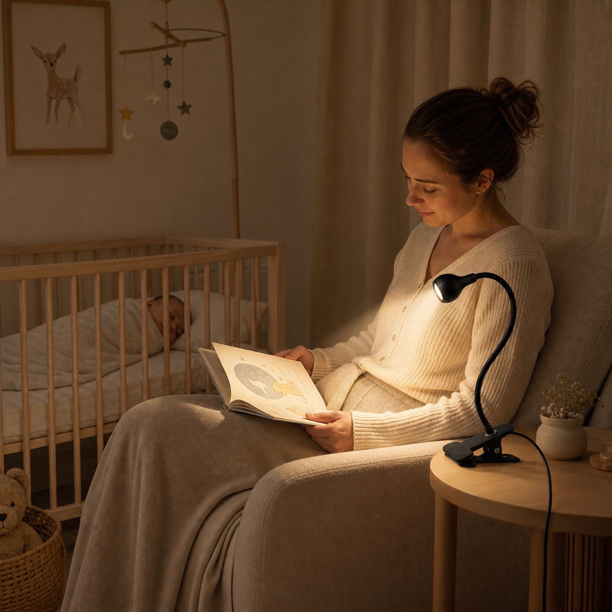 Lampe LED flexible utilisée sur une table dans une chambre de bébé