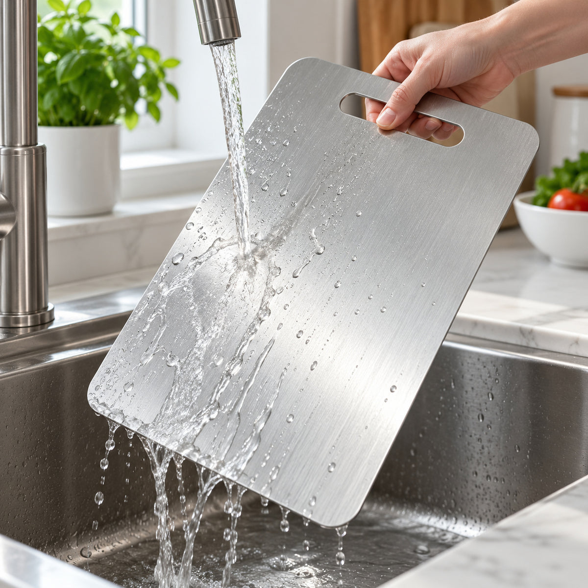 Rinçage de la planche à découper en acier inoxydable 304