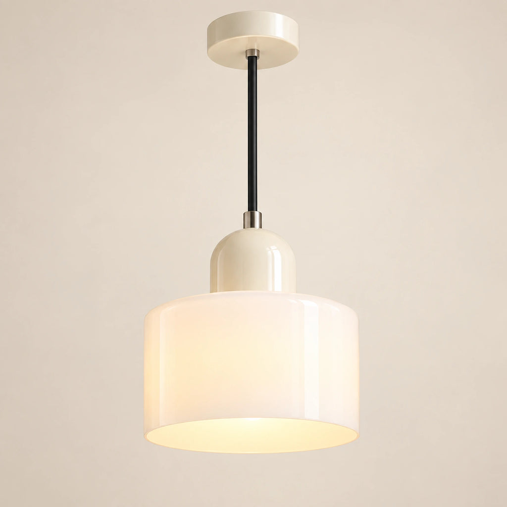 Suspension rétro blanche en verre – vue de trois quarts
