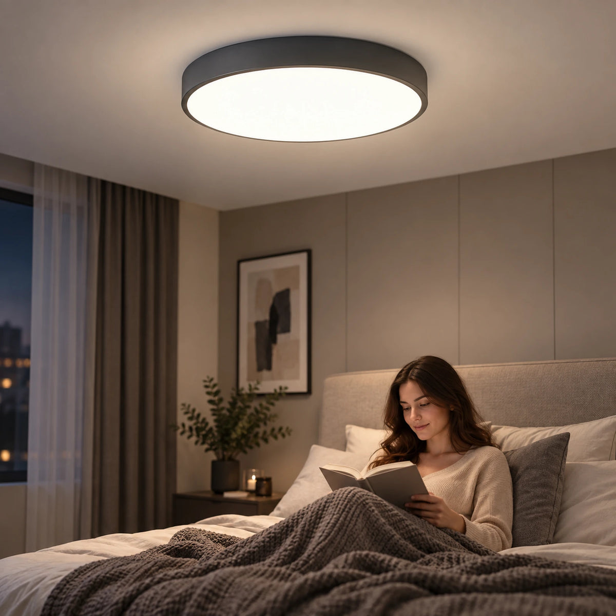Plafonnier LED gris dans une chambre