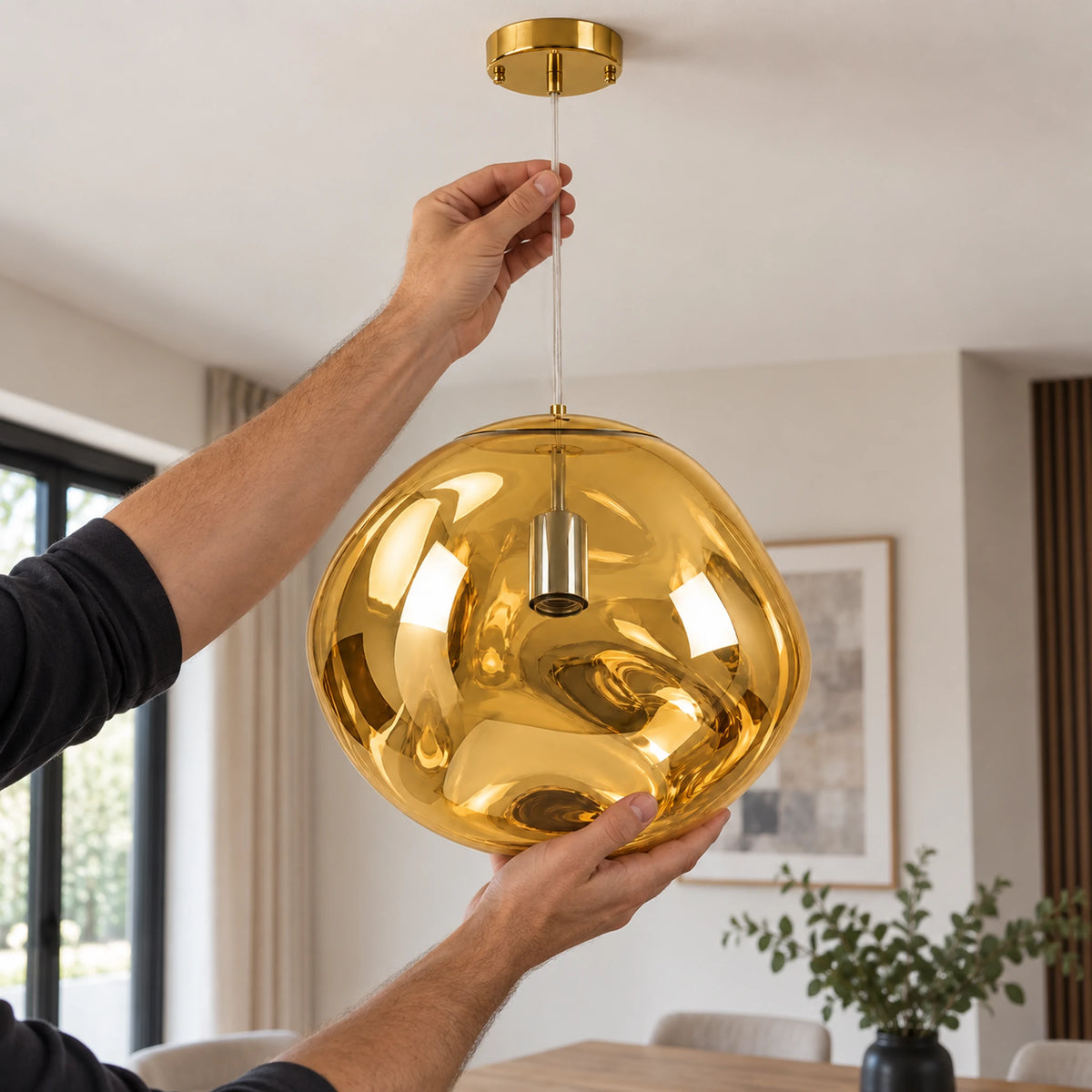 Installation de la suspension irrégulière dorée