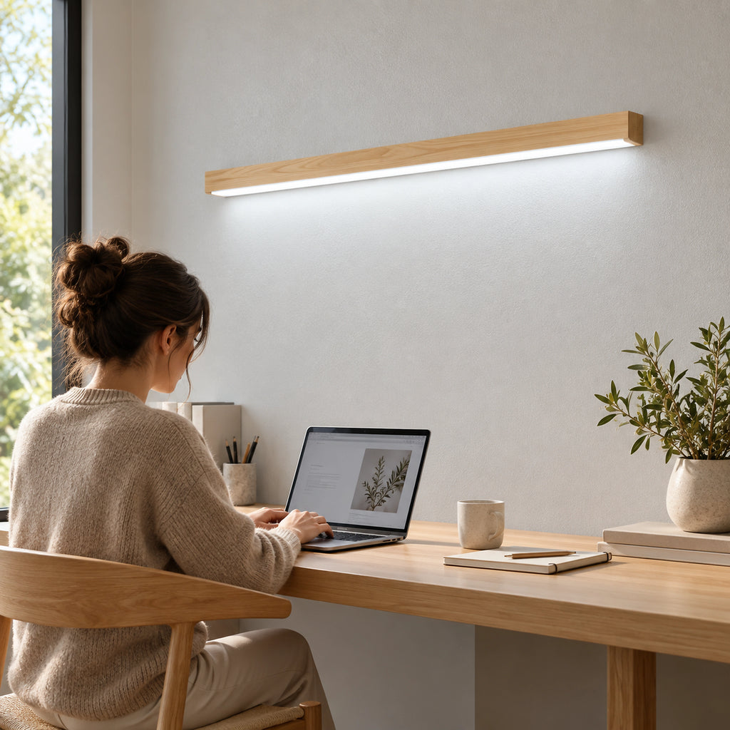 Applique murale LED en bois 80 cm lumière blanche avec personne