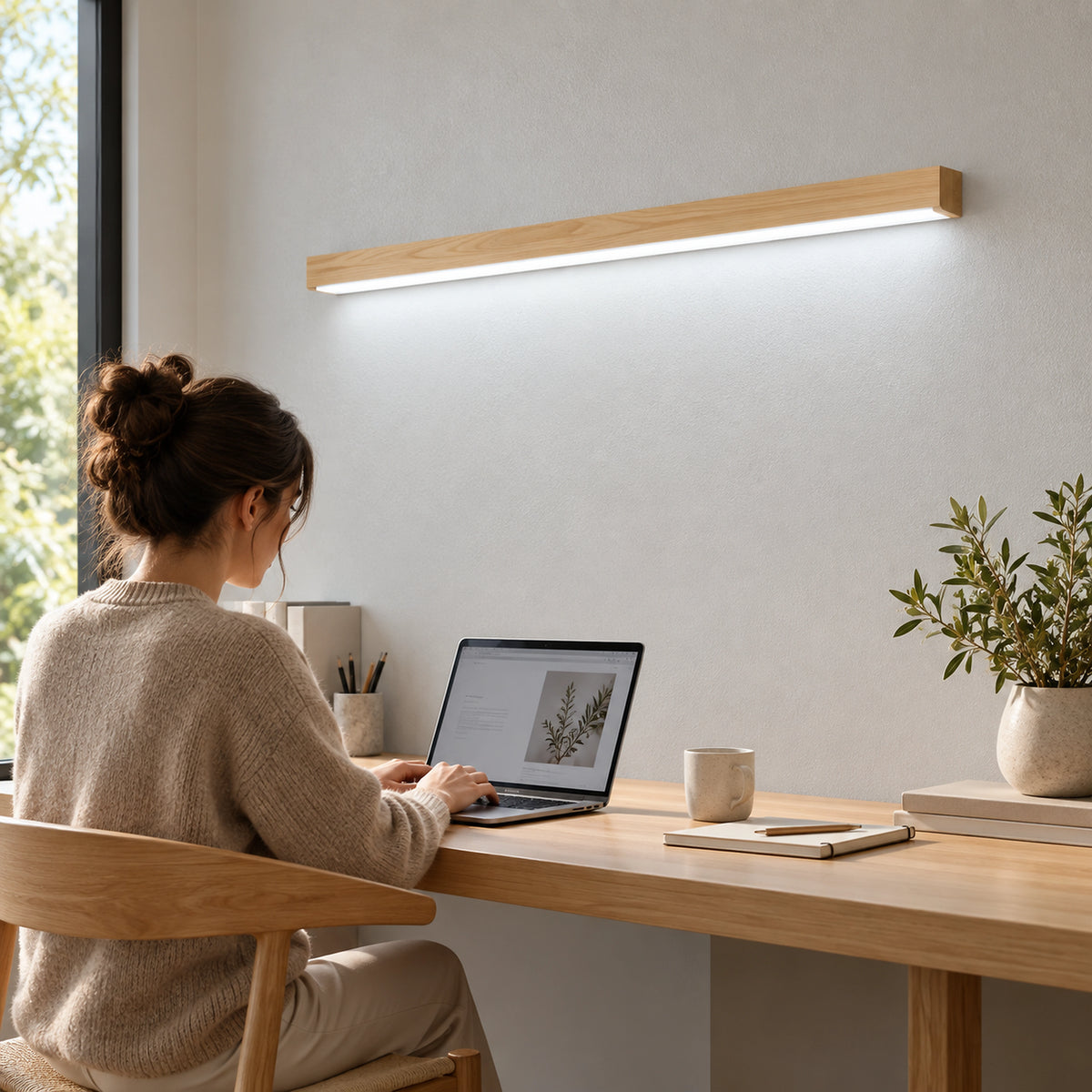 Applique murale LED en bois 80 cm lumière blanche avec personne