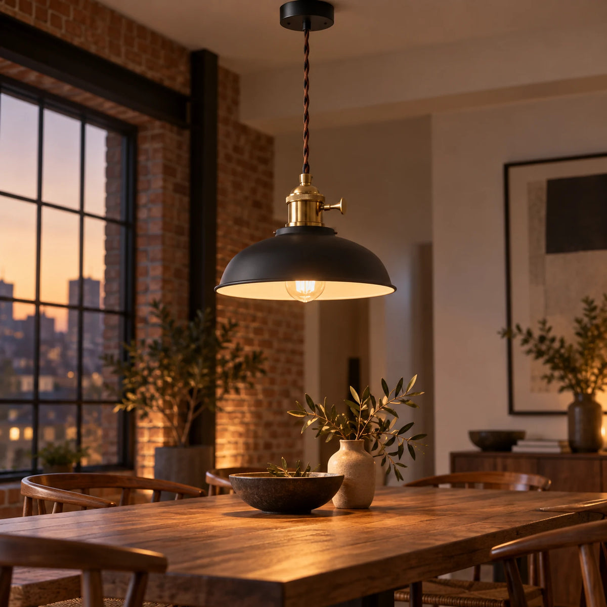 Suspension luminaire noire dans une salle à manger