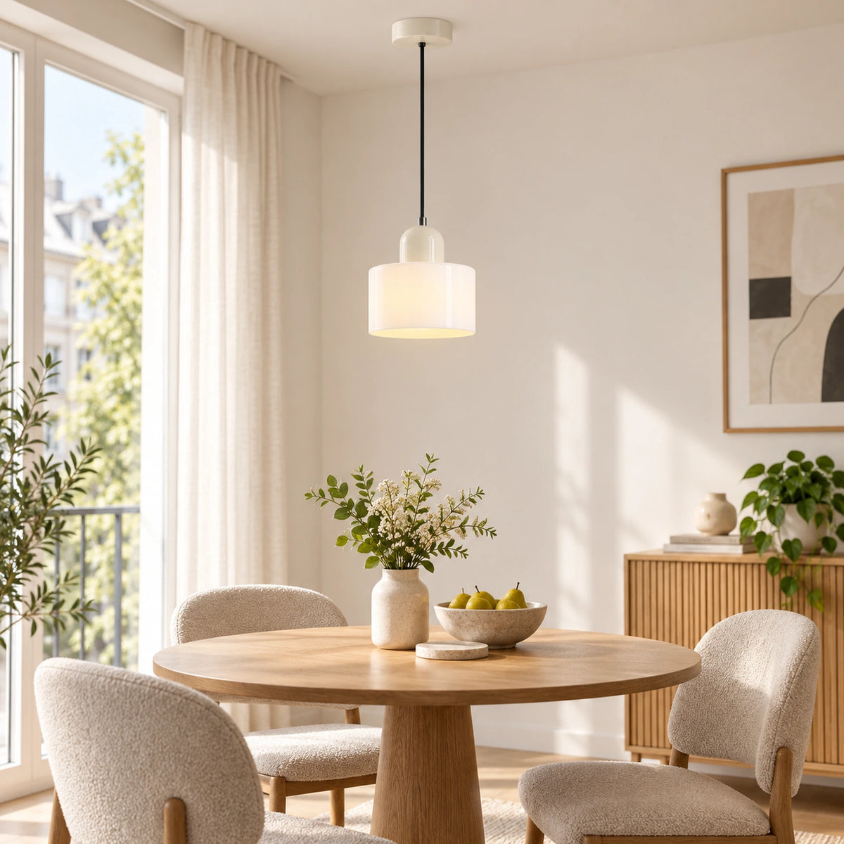 Suspension rétro blanche au-dessus d’une table