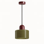 Suspension rétro en verre vert brun et métal bordeaux