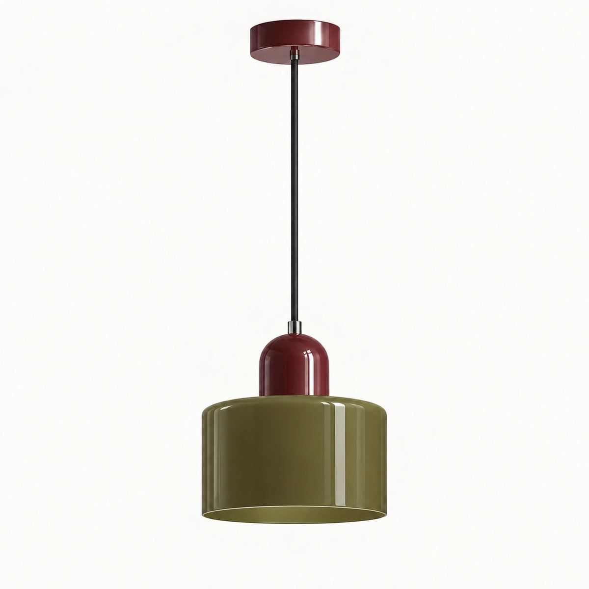 Suspension rétro en verre vert brun et métal bordeaux