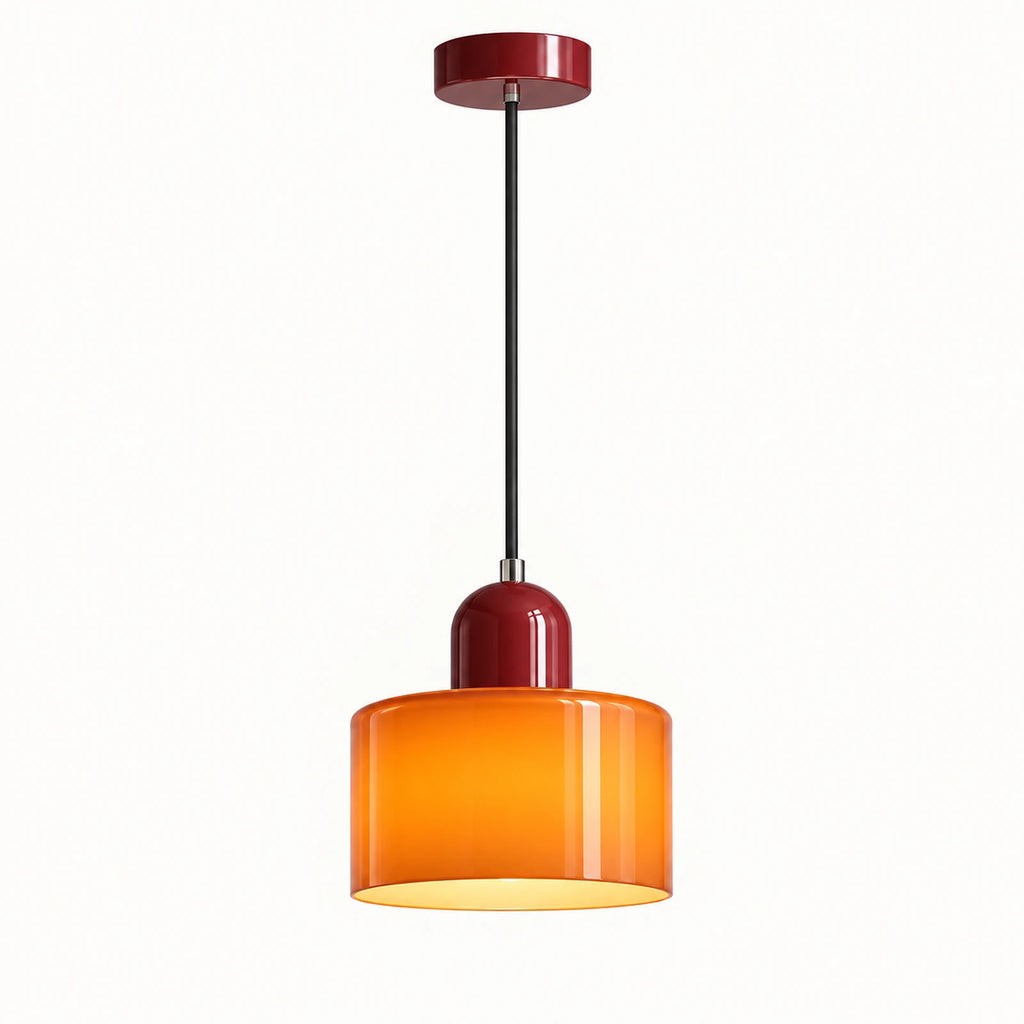 Suspension rétro en verre orange et métal bordeaux