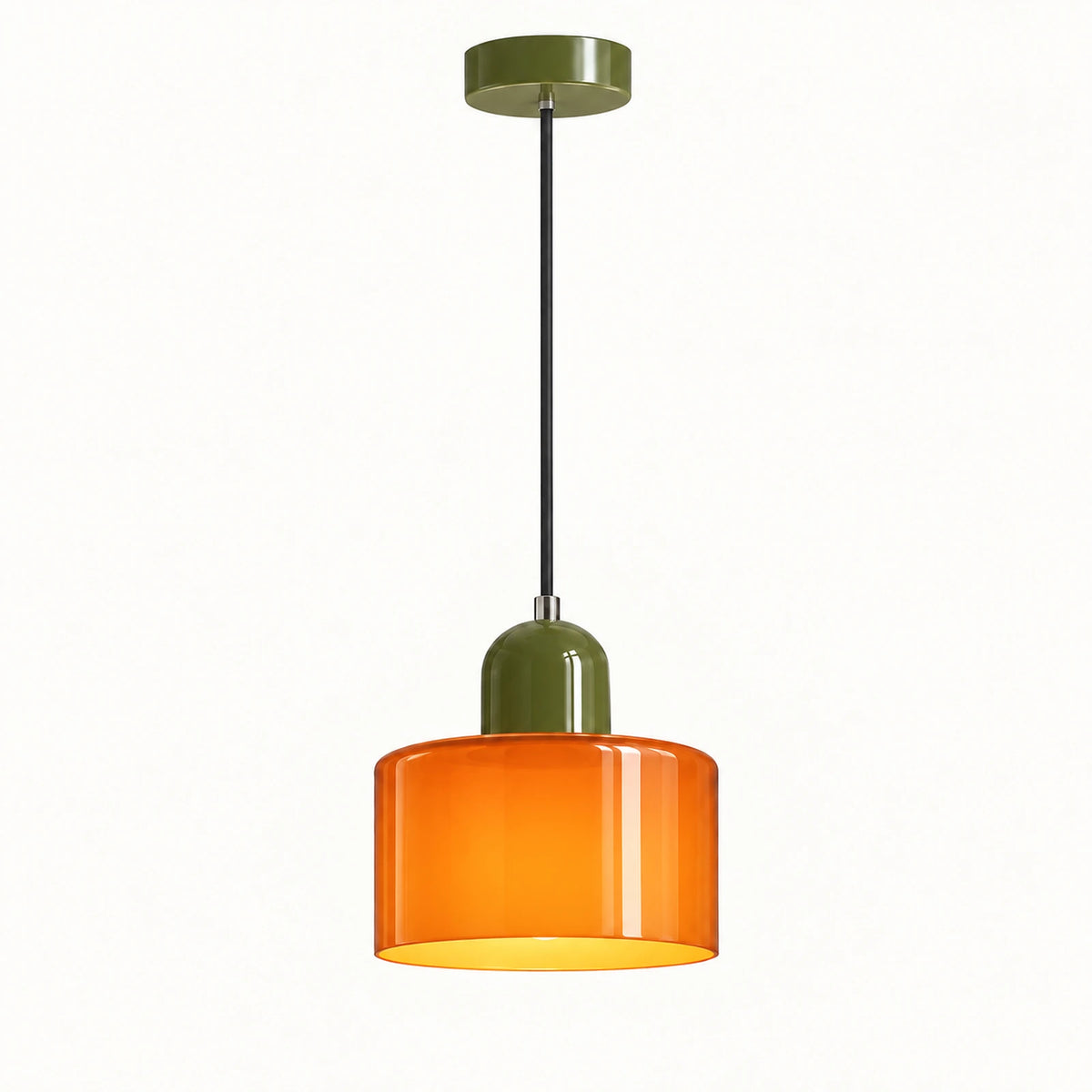 Suspension rétro en verre orange et métal vert