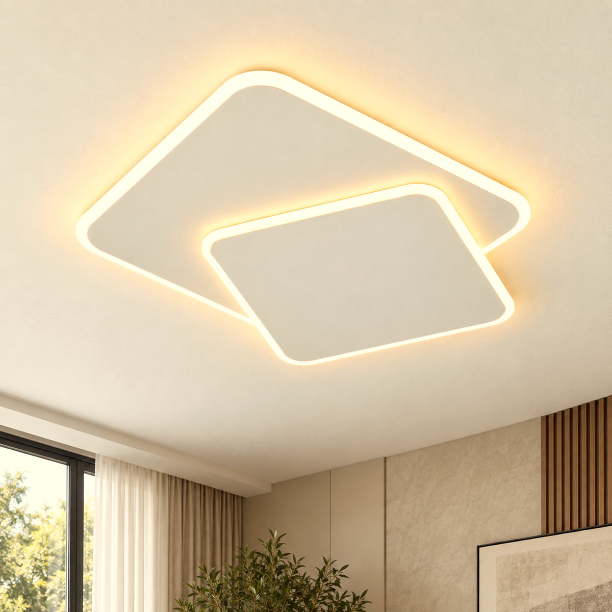 Plafonnier LED blanc carré 40 cm, lumière chaleureuse