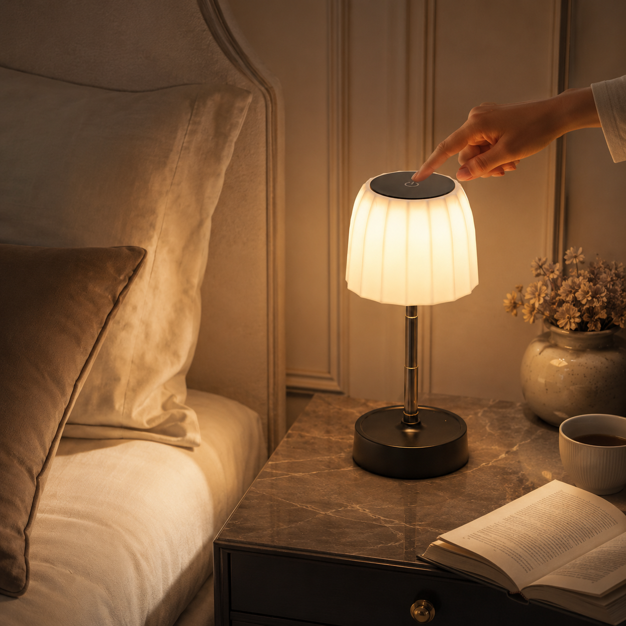 Commande tactile supérieure de la lampe de chevet rechargeable