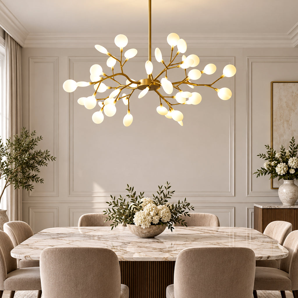Suspension LED branches et feuilles doré, 45 lumières