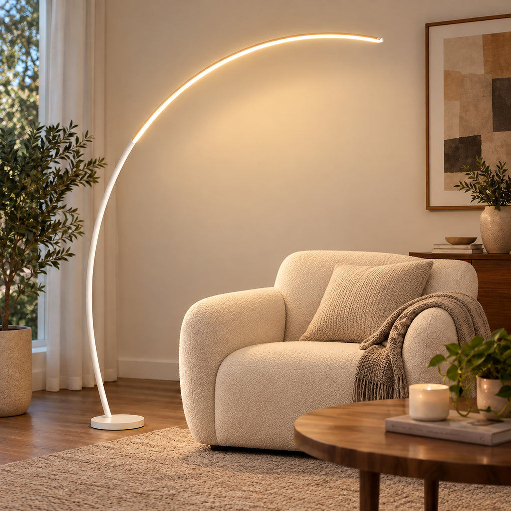 Lampadaire LED arqué moderne blanc