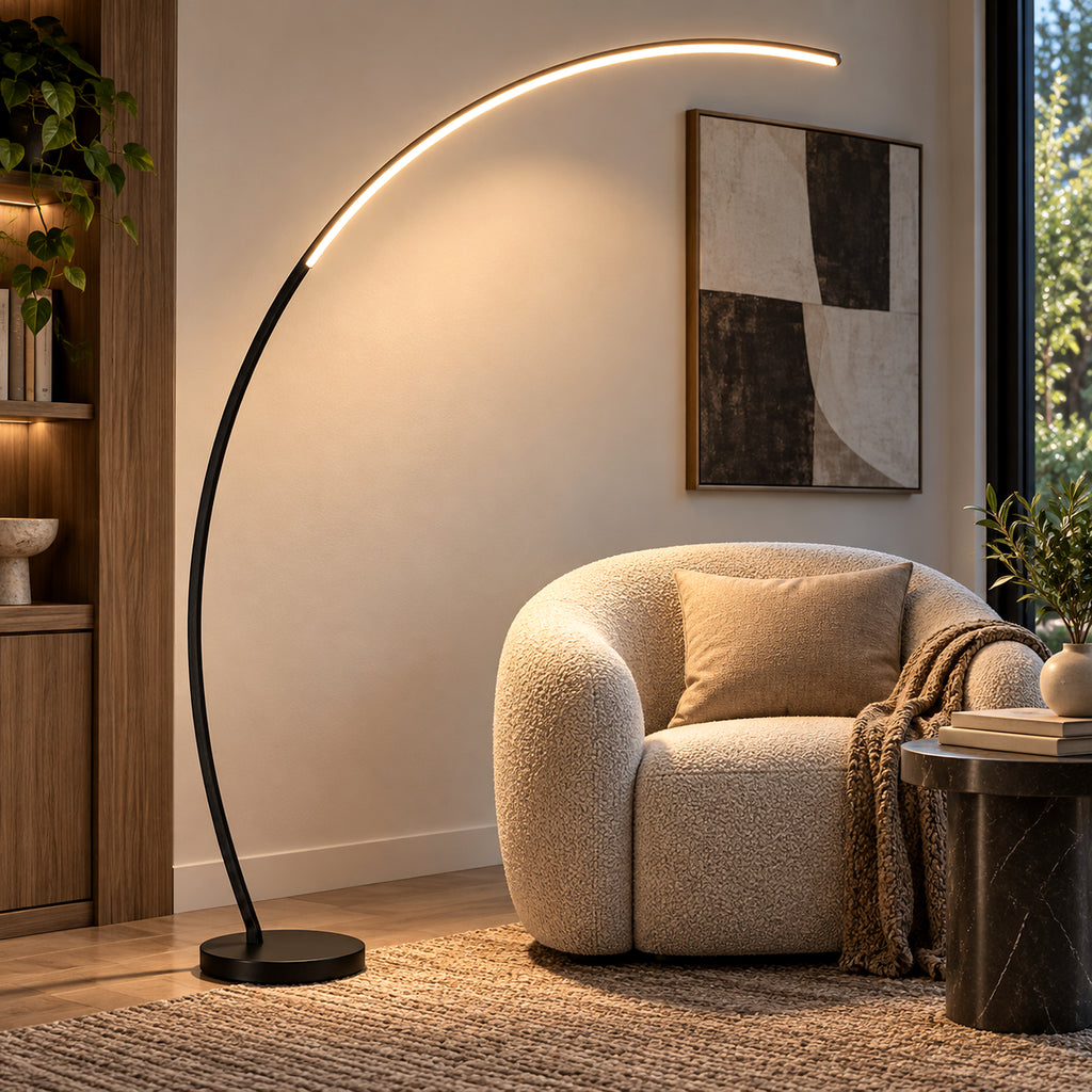 Lampadaire LED arqué moderne noir