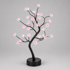 Lampe arbre fleur de cerisier LED aux branches noires et fleurs roses, vue de face