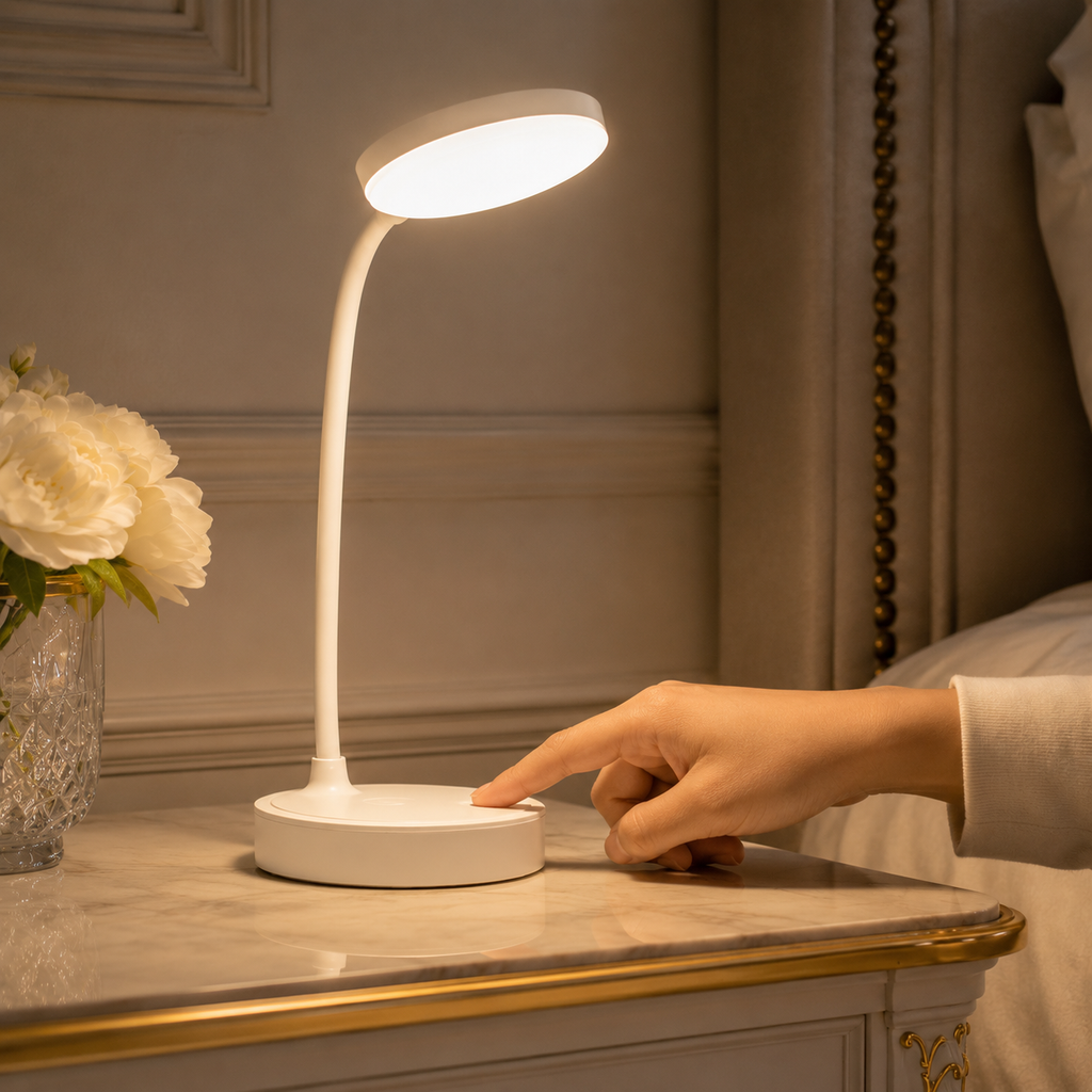 Commande tactile d’une lampe de chevet sans fil LED blanche