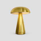 Lampe de chevet tactile champignon dorée en métal, abat-jour arrondi et pied évasé
