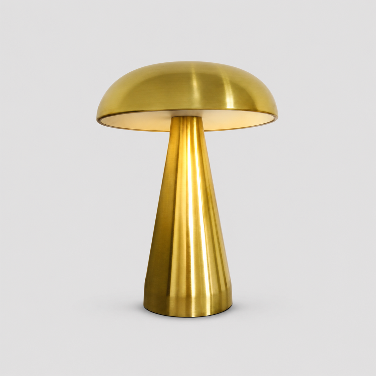 Lampe de chevet tactile champignon dorée en métal, abat-jour arrondi et pied évasé
