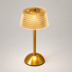 Lampe de chevet tactile dorée à abat-jour transparent effet cristal, vue de face