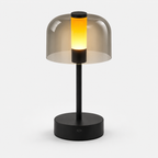 Lampe de chevet tactile noire à abat-jour dôme en acrylique fumé, vue de face
