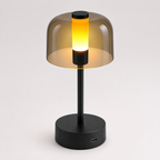 Lampe de chevet tactile noire sans fil vue de trois quarts avec sa base ronde
