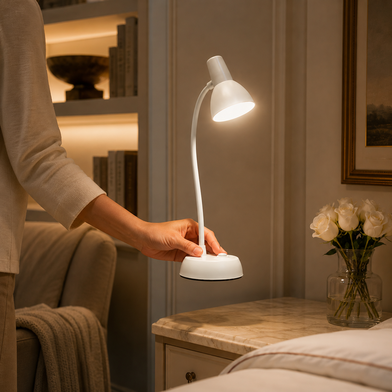 Lampe LED blanche portable tenue à la main avec col flexible