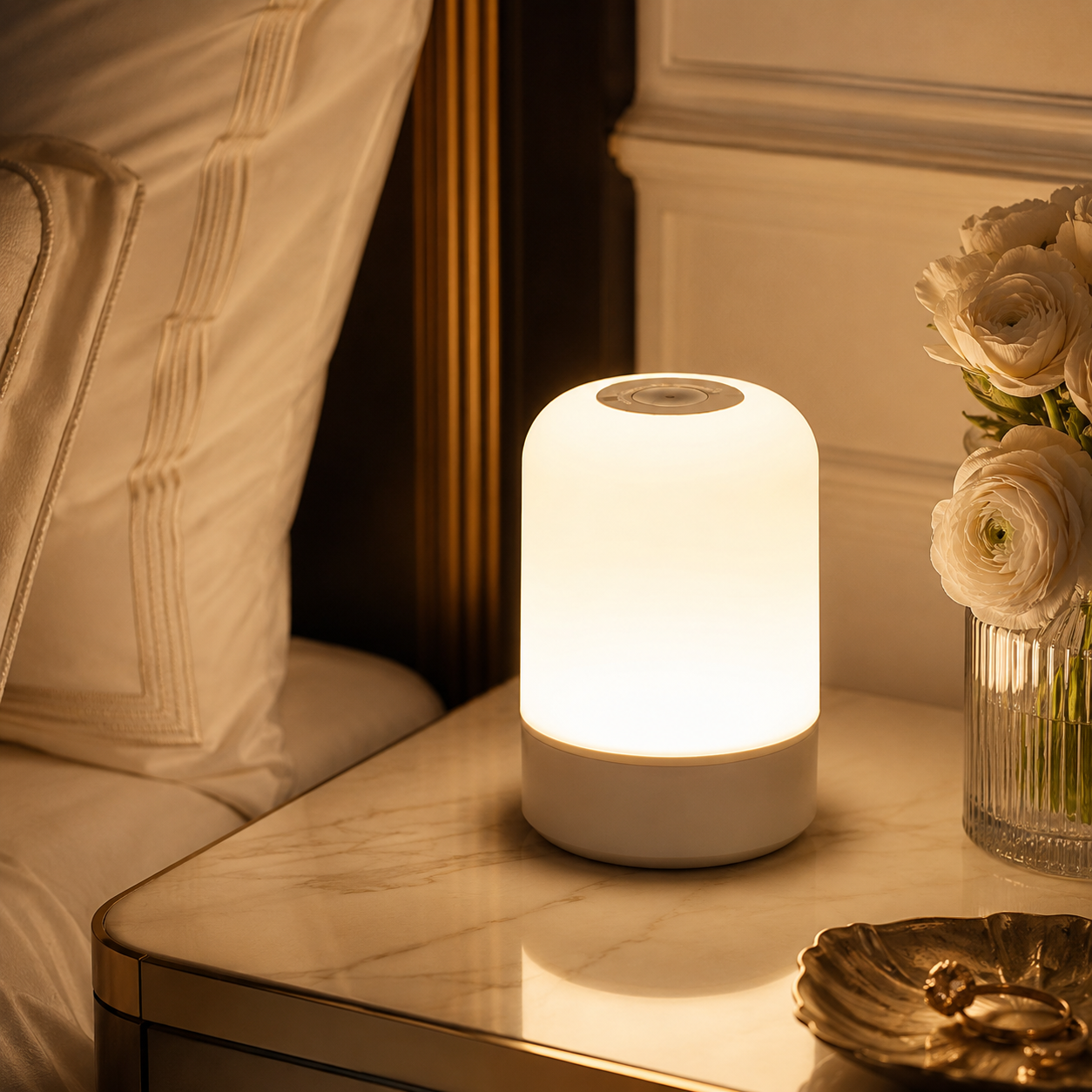 Lampe de chevet sans fil LED tactile 360 degrés diffusant une lumière chaude