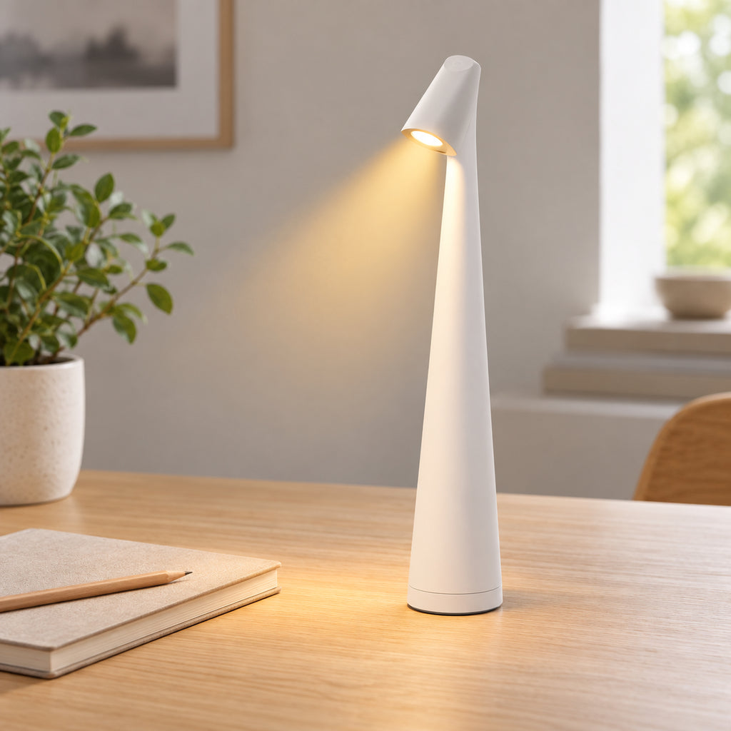 Lampe de bureau LED haute blanche en gros plan