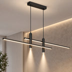 Détail de la suspension LED linéaire noire à double barre