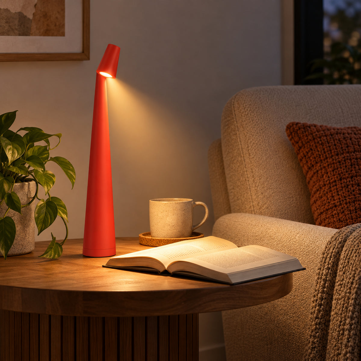 Lampe de bureau LED haute rouge dans un coin lecture