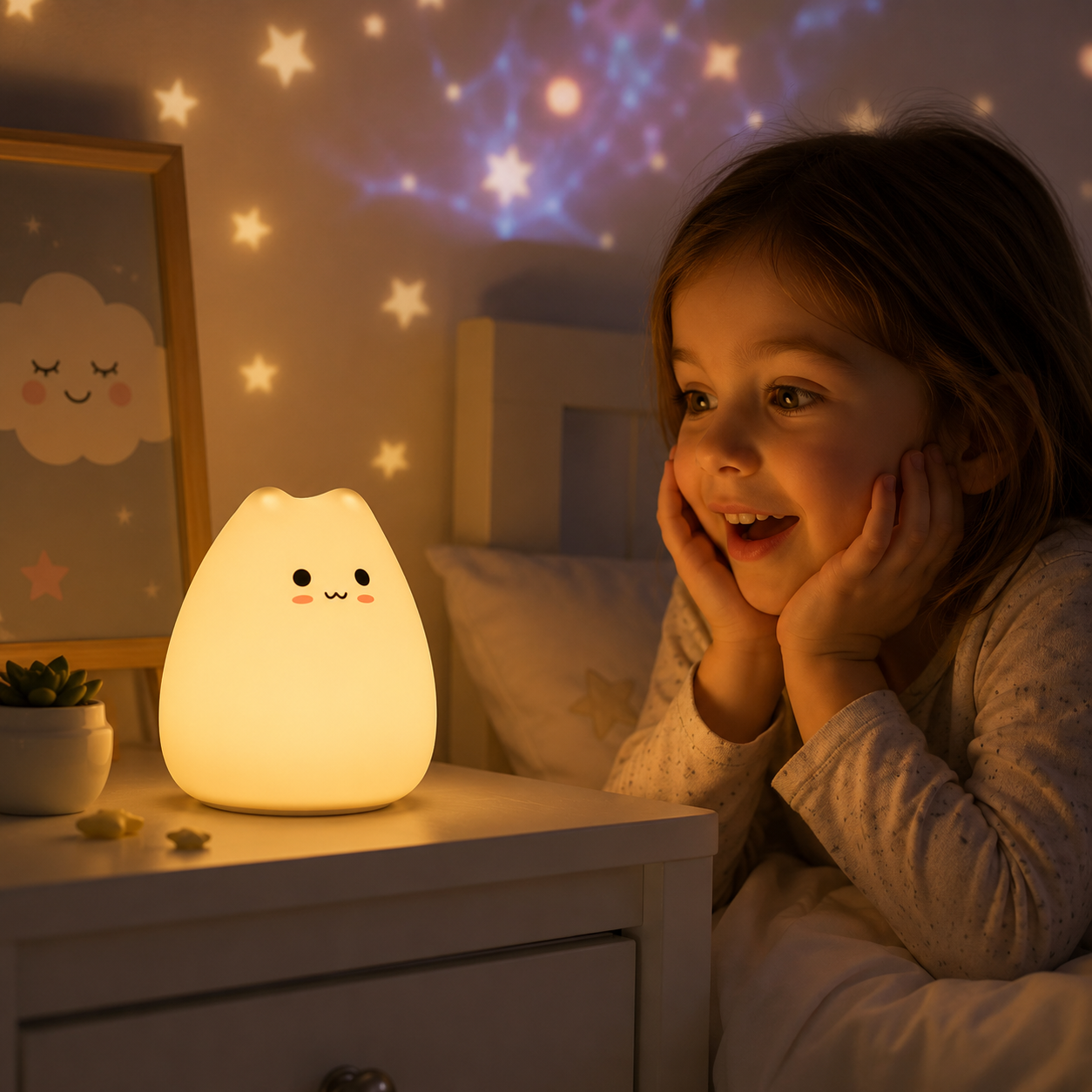 Lampe de chevet enfant chat LED tactile avec mode lumineux à 7 couleurs