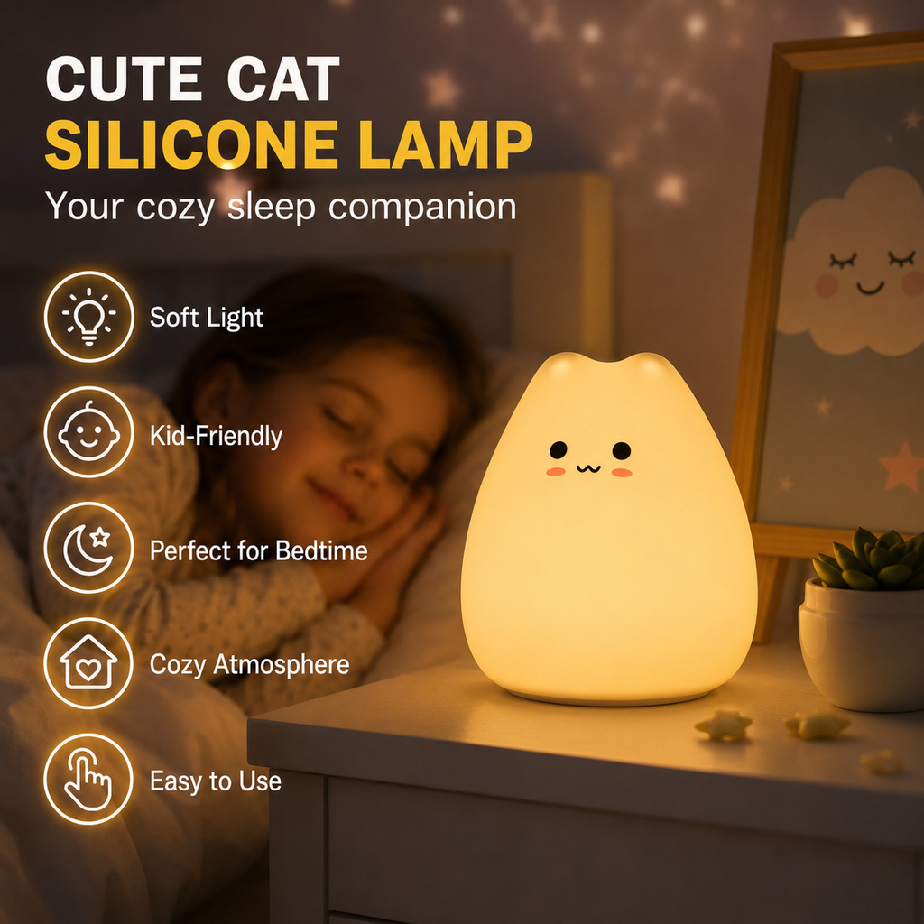 Veilleuse chat en silicone tactile à lumière douce pour le coucher