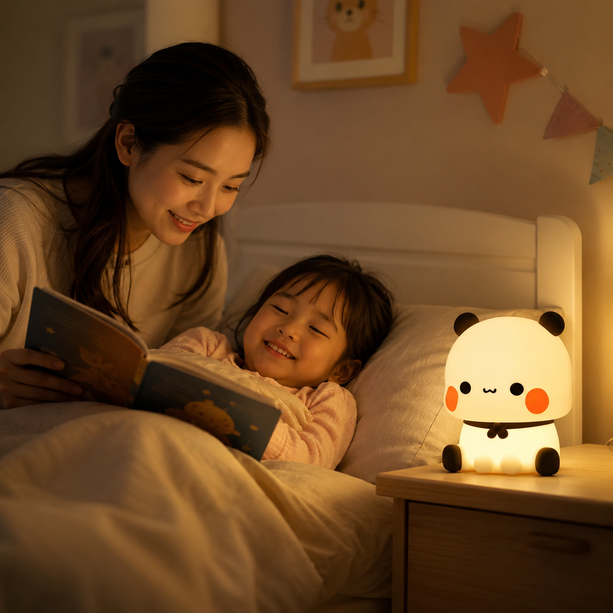 Lampe de chevet enfant panda à lumière blanc chaud pendant une histoire