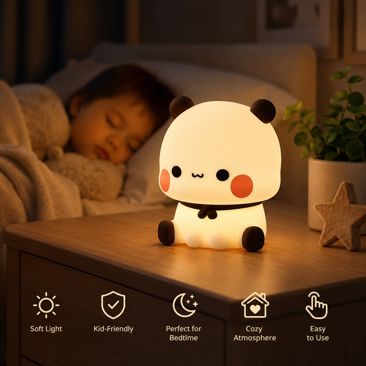 Veilleuse décorative panda en silicone tactile pour le coucher
