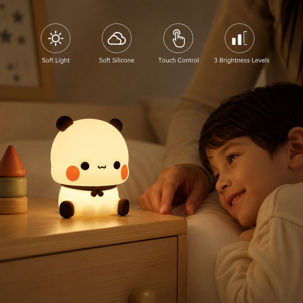 Lampe panda tactile en silicone avec trois niveaux de luminosité