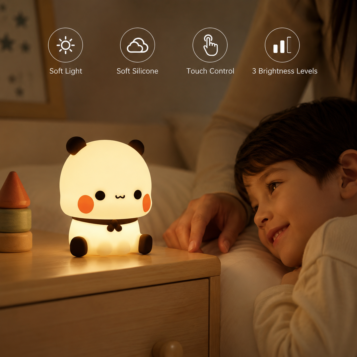 Lampe panda tactile en silicone avec trois niveaux de luminosité