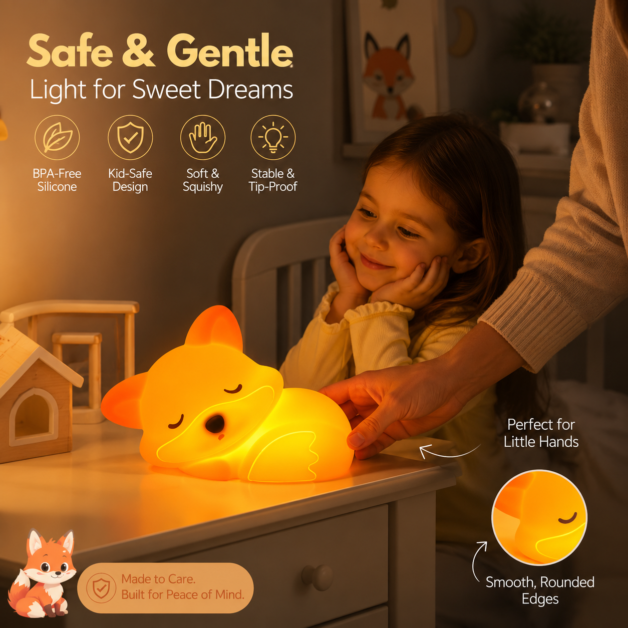 Lampe renard en silicone tactile adaptée aux petites mains